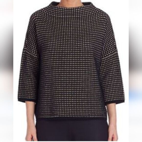 FHQ Collection Half Turtleneck 3/4 Sleeve Drop Shoulder Brown Checked Tunic XL - Picture 3 of 10